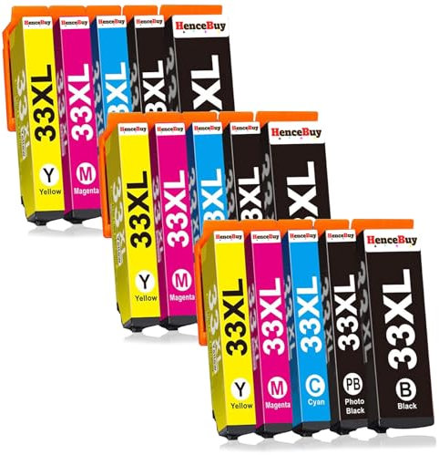 HenceBuy 33XL Multipack Druckerpatronen Kompatibel für Epson 33XL 33 XL für Epson Expression Premium XP-7100 XP-530 XP-640 XP-830 XP-900 XP-645 XP-635 XP-630 XP540 Patronen (15er-Pack) ﻿