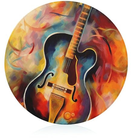 Planche à découper en forme de guitare aquarelle abstraite pour cuisine, mini planche à découper légère pour pique-nique, bloc à découper rond en verre trempé résistant aux rayures, facile à nettoyer