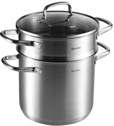 Berndes b.vital Kochtopf 20 cm mit Pastaeinsatz – Edelstahl Kochtopf mit Siebeinsatz & Glasdeckel - Induktion & allherdtauglich – 5,5L - unbeschichtet, spülmaschinengeeignet, backofengeeignet
