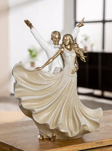 GILDE Figur Salsa Tänzer aus Kunstharz, goldfarben, metallische Optik, 34 cm hoch, 26 cm breit, 11 cm tief