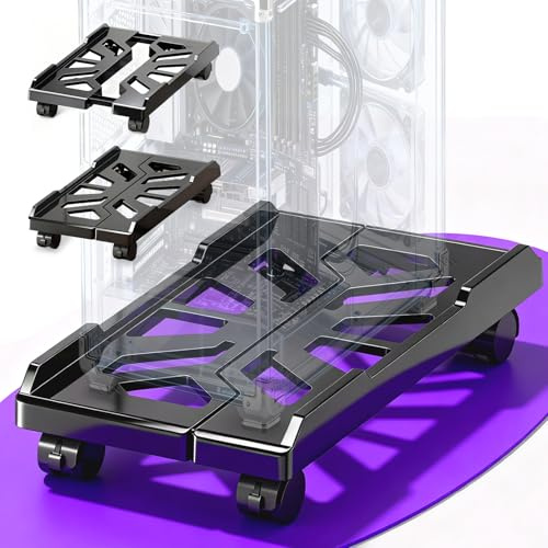 youkzuan PC Ständer mit Feststellbaren Rollen, Desktop Computer Tower Halterung, Einstellbar, ABS Schwarz