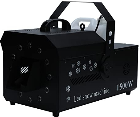 Schneemaschine, 1500W Schnee Maschine mit 12 LED Licht, 5L Wassertank, Schneeflockenmaschine DMX für Partys, Halloween