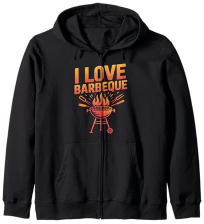 I Love Barbeque Grill Master Fire Cooking Fun Zip Hoodie