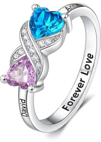 Damen Versprechen Ringe für Sie Personalisierte Infinity Ringe für Frauen mit 2 Herz Birthstones Namen Gravur Benutzerdefinierter Name Verlobungsringe Zwei Birthstone Ring Geschenk für Frau Mama