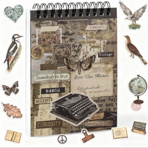LOLANIUT Libro de Pegatinas Vintage con 50 Hojas, Pegatinas Washi Autoadhesivas para Scrapbooking, Journaling, Bullet Journal, Agenda, Álbum de Fotos, DIY, Colección Marrón