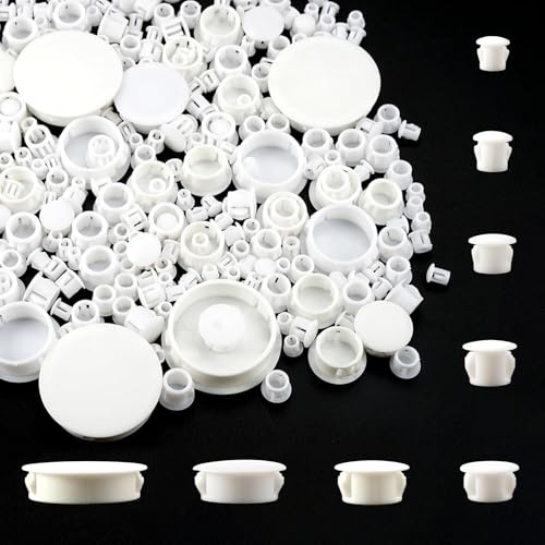 280 Pieces White Plastic Screw Hole Covers 8 Sizes Round Plastic Hole Plugs | Plastic Hole Plugs - Locking Insert End Caps for Cabinet, Kitchen Door, Shelves and Screw Holes