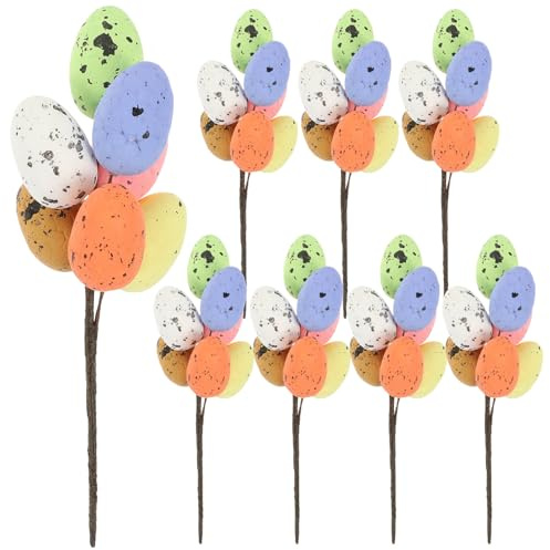 LOLIPPYY 8 Stück Bunte Eierzweige mit Gefleckten Deko eiern 15cm Kunststoff Osterdekoration für DIY Basteln und Frühlingsdeko Zufällige Farbe