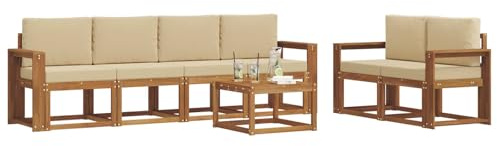 vidaXL Outdoor-Sofagarnitur 7 pcs Natur und Beige Massivholz Akazie, Akazienholz Garten-Sofa-Set, Moderne Gartenmöbel, langlebige Couch, schicke Lounge, ergonomisches Design