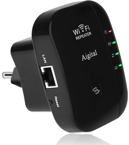 Repetidor WiFi 300Mbps, Amplificador y Extensor de Red WiFi Cobertura de hasta 120m², Modo Ap, WPS Fácil instalación, Puerto Ethernet, Antenas Internas,Diseño Compacto- Negro