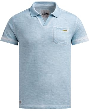 Camp David Herren Kurzarmpolo mit V-Neck und Back-Print Silver Blue, XL
