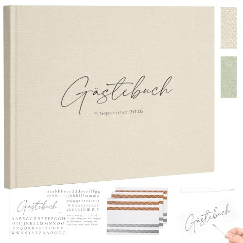 Vienrose Gästebuch Hochzeit, Blanko 80 Seiten, Leinen-Cover, Beige | Hochzeitsgästebuch, personalisierbar, Erinnerungsalbum, Fotoalbum, für Hochzeit, Geburtstag, Taufe, Party