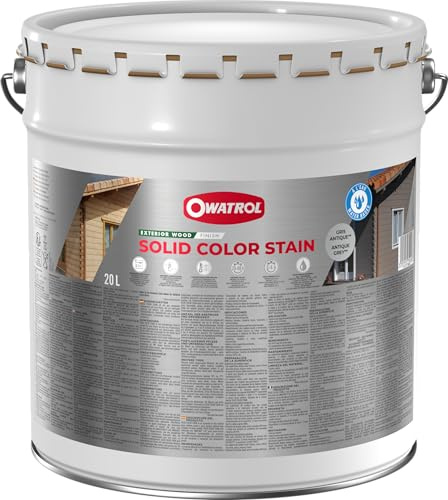 OWATROL Solid Color Stain, Wetterschutzfarbe, Acryl-Decklack, dauerhaft deckender Anstrich (Antikgrau, 20 Liter)