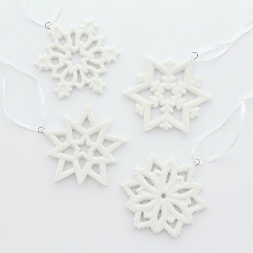 FRANK FLECHTWAREN Deko-Hänger Schneekristall, im 4er Set, aus Porzellan, folligran, vielseitig anwendbar