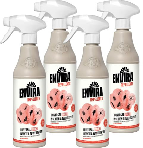 Envira Universal Effect Insekten Abwehrspray 4 x 500 ml - Extra starkes Spray mit Langzeitwirkung gegen Trauermücken, Silberfische, Lebensmittelmotten & weiteres Ungeziefer - Mittel gegen Insekten