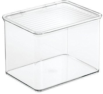 iDesign Cabinet/Kitchen Binz Cajas de almacenaje, organizadores de cocina medianos de plástico, cajas apilables con tapa para comida, transparente