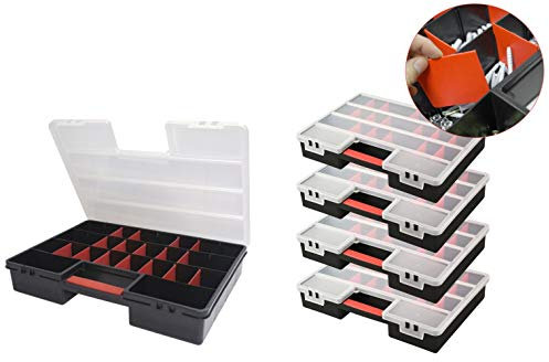 5 Stück XL Sortimentskasten, Organizer mit 21 variablen Einteilern pro Box. Maße BxTxH in cm: 46 x 32 x 8 cm