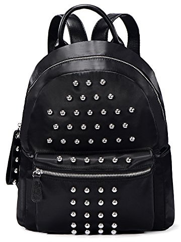 DonDon Damen Rucksack Kunstleder Nieten rund schwarz