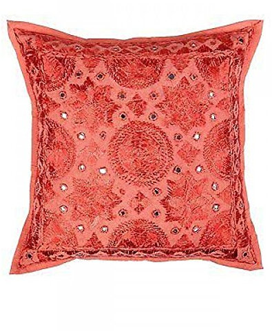 GANESHAM HANDICRAFT - Hippie indische Handarbeit Kissenbezug Dekorative Sofa Boho Chic Bohemian Baumwolle Überwurf Kissen Spiegel Kissenbezug Stickerei Kissenbezug