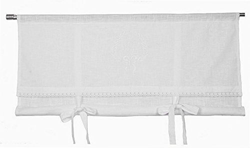 Scheibengardine Raff Gardine Raffrollo Vorhang 'Emmy' 180 x 100 cm (BxH) bestickt mit Spitze und Monogramm weiß Baumwolle Landhaus Shabby French Vintage Retro Antik Nostalgie