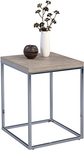 M2 Kollektion Olaf Beistelltisch, Holzdekor, Verchromten Metall Betonoptik, 40 x 40 x 52 cm