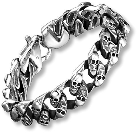 Urban Jewelry Herren-Armband, Edelstahl, mit Mini-Totenkopf, 22 cm, silberfarben