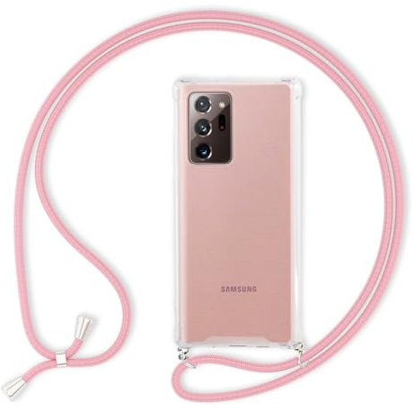 NALIA Handyhülle mit Kette kompatibel mit Samsung Galaxy Note 20 Ultra Hülle, Slim Necklace Hard-Case mit Umhänge-Band, Transparente Schutzhülle & Handy-Schnur, Soft Kordel Phone Cover, Farbe:Pink