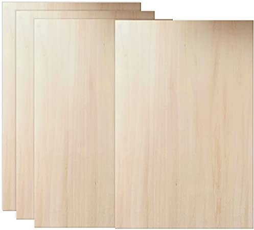Paquete de 4 hojas de madera de tilo natural sin terminar, 1.5 x 200 x 300 mm, rectangulares de madera de balsa para manualidades, manualidades, corte, casa, bricolaje, modelo de placa de madera