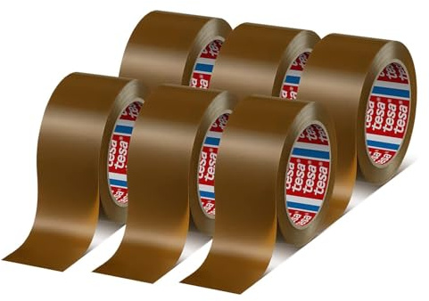 tesa tesapack 4124 PVC Paketklebeband - 66 m x 50 mm - braun - 6 Rollen | Premium Packband für mittelschwere bis schwere Pakete - reißfestes Klebeband für geräuscharmes Abrollen