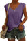 KOG Bluse Damen Elegant Ärmellose T-Shirt Shirt Casual Weiß Oberteile mit Flügelärmeln Frauen Schwarz Kleidung Frau Grau Sommer Shirts Top Damen V-Ausschnitte Tshirt Klamotten Lila XL