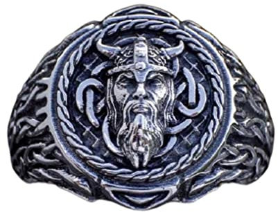 Odin Ring für Männer, nordischer Wikinger Odin Kopf Ring, Wikinger Keltischer Knoten Ring, Vintage Kelte Odin Amulett Ring, Odin Krieger Totem Stammesring Silber Schwarz, Punk Wikinger Schmuck (17.3)