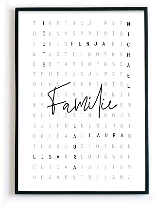 Poster Familie – Namen Bild Personalisiert - Kreuzworträtsel - Typographie/Quote - personalisiertes Geschenk - Zuhause - Familienposter - ohne Rahmen (30x40cm, Kreuzwort 3)