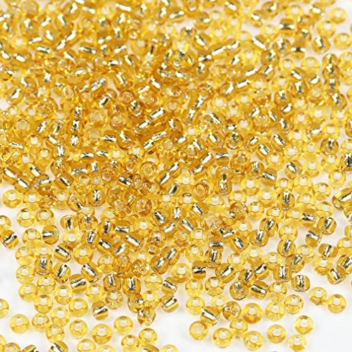 Bala&Fillic perles de rocaille 3mm Transparent Doré couleur, 3600pcs/100Grammes,8/0 perles de verre pour la fabrication de bracelets, colliers et boucles d'oreilles (Transparent Doré)