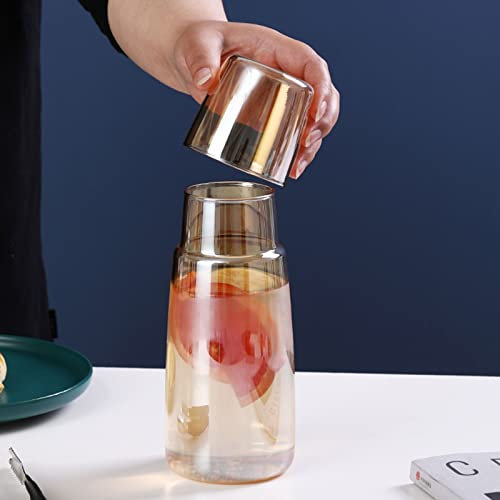 YQYAZL Ensemble de carafe à eau transparente avec verre pour table de chevet, carafe d'eau de nuit avec tasse en verre, bain de bouche (750/850 ml), ambre