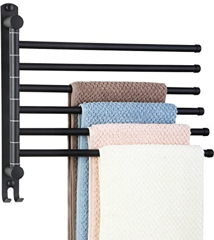 JSVER Edelstahl Handtuchhalter Bad Schwenkbar 6 armig Handtuchstange Wandmontage 34CM Handtuchhaltern Gebürstet für Küche, WC, Garderobe und Bad,Schwarz