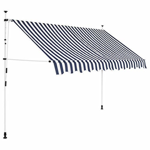 CANLAY Einziehbare Markise Handbetrieben, Sichtschutz Balkon, Balkon Markise, Seitenmarkise, Klemmmarkise, Sonnenvorhang, Balkonmarkisen, 250 cm Blau/Weiß Gestreift