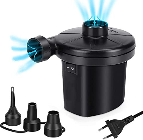 Inflador Electrico, 2 en 1 Bomba De Aire Eléctrica con 3 Boquillas, Hinchador Inflador Electrico Portátil para Colchones, Piscinas, Juguetes Hinchable Juguetes inflables [DC12V/AC230V]