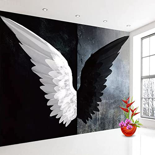 Fototapeten Gemälde 3D Schwarz weißer Flügel Wall Mural, Gefieder Wandtapete, 150 x 105 cm Selbstklebende Wandbilder Moderne Wanddeko Wohnzimmer Schlafzimmer Büro Wallpaper
