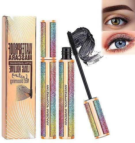 Mascara Schwarz Probuk 8.5ml 4D Silk Fiber Sanfter, Hypoallergen Eyelash Mascara, Wasserfest Wischfest Langlebig Volumen und Definition Make up Mascara,Sichtbar Mehr Länge und Volumen