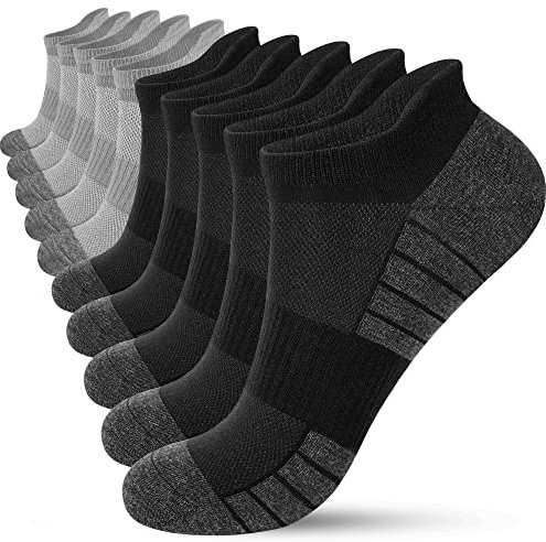 HIYATO 10 Paar Sneaker Socken Herren Damen, Atmungsaktive Sportsocken, Baumwolle Laufsocken Kurz (43-46, 5x Schwarz + 5x Grau)