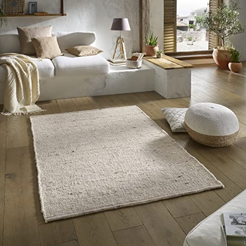 TacaHome Wollteppich Natur Handweb Teppich I Reine Schur-Wolle im Skandinavischen Design I Wohnzimmer Schlafzimmer Esszimmer Kinderzimer Büro | 160 x 230 cm Natur