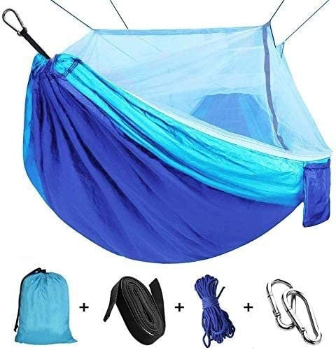 XCC GCX- Bewegliche im Freien Hängematte Fallschirm Stoff Hängematten for Backpacking Reise Camping, Doppelzimmer Einzel Garten Hängematten Sicherheit (Color : Blue/Sky Blue)
