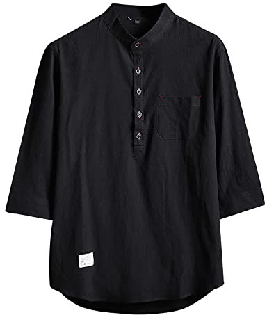 T-Shirt Herren Rundhals Halbarm Shirt Regular Fit Sommer Baumwolle und Leinen Tshirt Männer Shirts Einfarbig Kurzarmshirt Stehende Krawattentasche