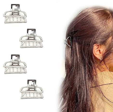 4Pcs Hair Claw Clips, D-Shape Metal Strong Hold Non-Slip Jaw Hair Claw Hair Clamps Hairpins, Hair Clips Styling Hair Accessories For Girls Women (Silver)