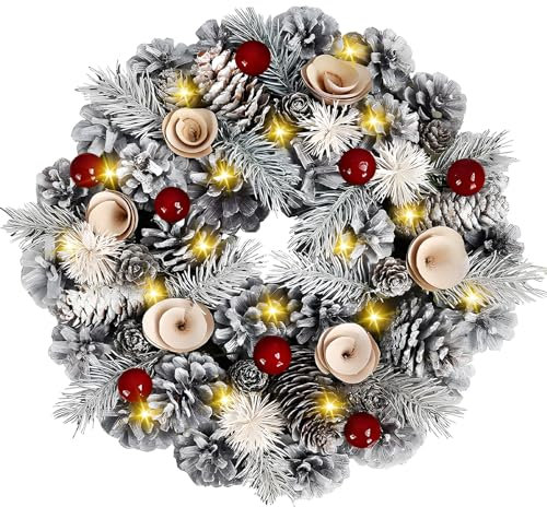 FAMKEEP Weihnachtskranz, Kreativ Weihnachten Haustür Türkranz mit Kiefernzapfen Beere für Weihnachtskranz für Tür Fenster Kamin Weihnachtsdeko,Wand und Einkaufszentren
