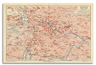 JONZA Karte Poster Europa Deutschland Berlin Vintage Karte Dekorative Malerei Leinwand Wand und Kunst Bild Familie Schlafzimmer Dekor 30 x 45 cm