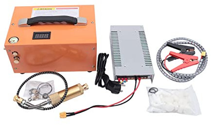 300bar Hochdruck Kompressor 4500psi Luftkompressor 12V Auto PCP Hochdruckpumpe mit Transformator 220v DC Gewehr Scuba Luftpumpe, Orange