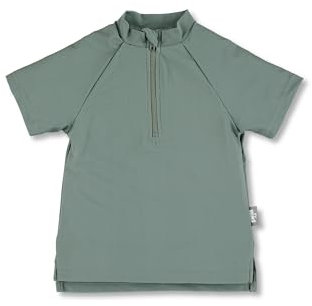 Sterntaler Badeshirt kurzarm uni – UV-Schutz 50+ Schwimmshirt – Unisex Beachwear schnelltrocknend – Kinder Rashguard mit Reißverschluss & Kinnschutz – mattgrün, Größe 116