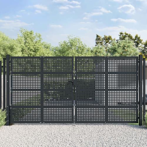 Homgoday Gartentor Metalltor Gartentür Zauntür Gartenpforte Zauntor Einfahrtstor Hoftor Einzeltor | Doppeltor Tor Garten Zaun Pforte Anthrazit 400x225 cm Stahl