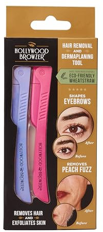 Hollywood Browzer 2er Set Gesichtshaarentferner Rasierer & Dermaplaning Tool für Damen, Augenbrauenrasierer, Peeling & Haarentfernung ohne Schmerzen, mit Schutzhülle (Amethyst und Rosa Saphir)