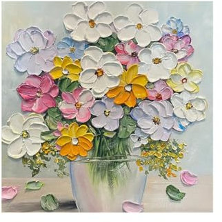 Tableau Peinture Huile Sur Toile, Bouquet De Fleurs De Texture Colorée Abstraite Moderne Oeuvre Sans Cadre Peintures À L'Huile À La Main Sur Toile Art Mural Pour Salon Chambre Bureau Décor À L